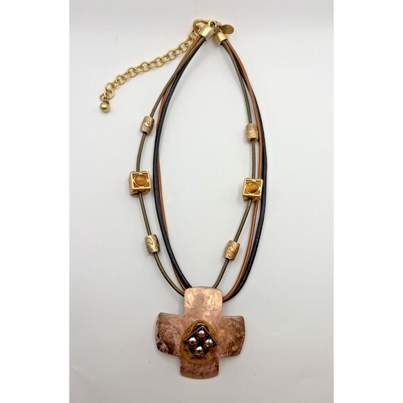 Vintage Copper Cross Chico's Necklace Adjustable Charms Hope Used - Picture 1 of 10